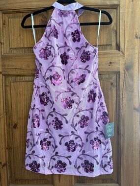 Lulu's Lilac Sequin Floral Halter Dress